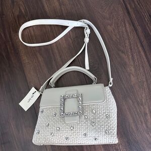 On 34th Women's Tandii Woven Crystal Small Satchel Crossbody Off White silver